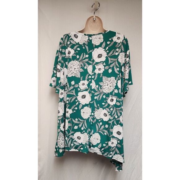 CATO EST 1946 V-Neck Short Sleeve 3D Floral Tunic Green/White Blouse 26/28W - Picture 2 of 7